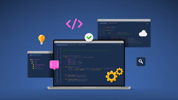 concept of computer programming or developing software or game - 系統(tǒng)軟件開發(fā) 幅插畫檔、美工圖案、卡通及圖標(biāo)